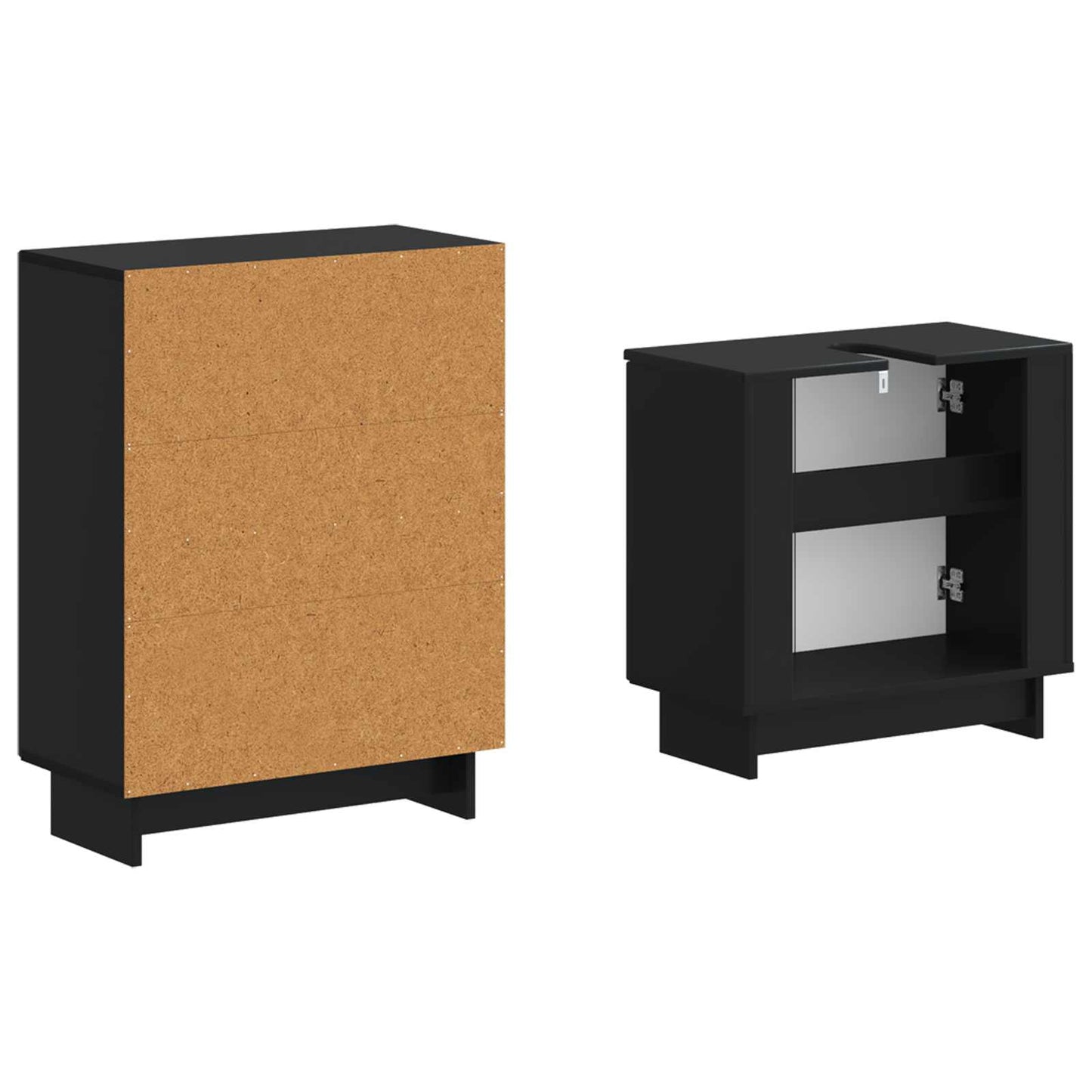 2 Piece Bathroom Cabinet Set EDE Black Engineered Wood