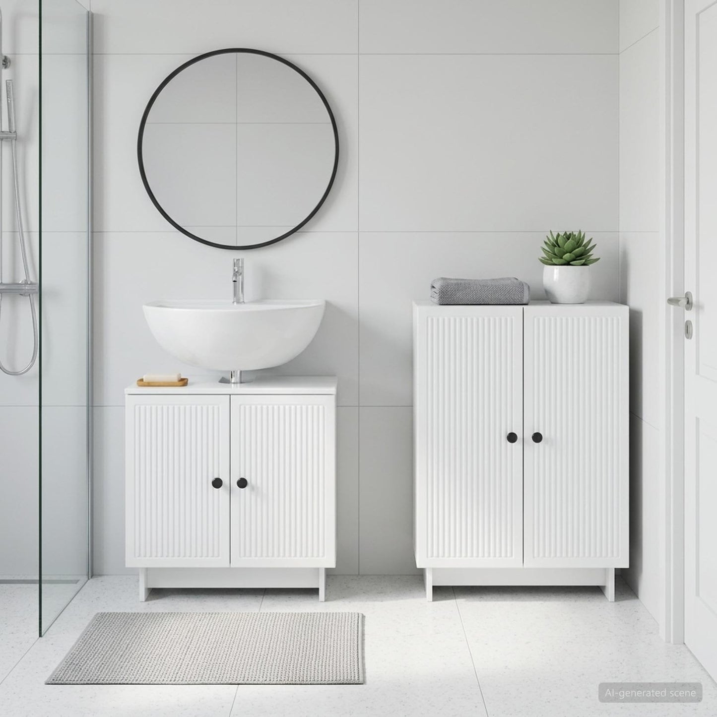 2 Piece Bathroom Cabinet Set EDE High Gloss White