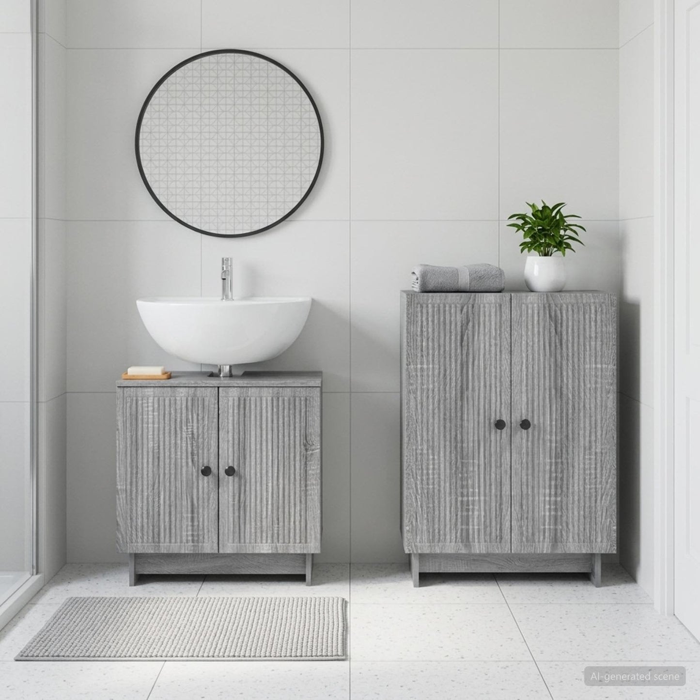 2 Piece Bathroom Cabinet Set EDE Grey Sonoma Engineered Wood
