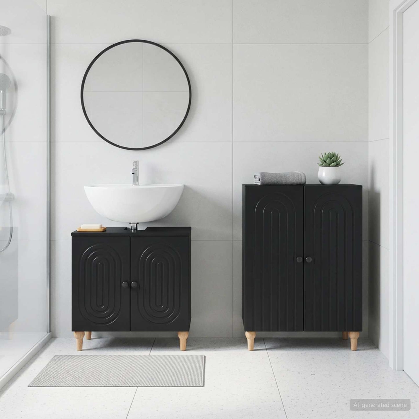 2 Piece Bathroom Cabinet Set ALKMAAR Black Engineered Wood