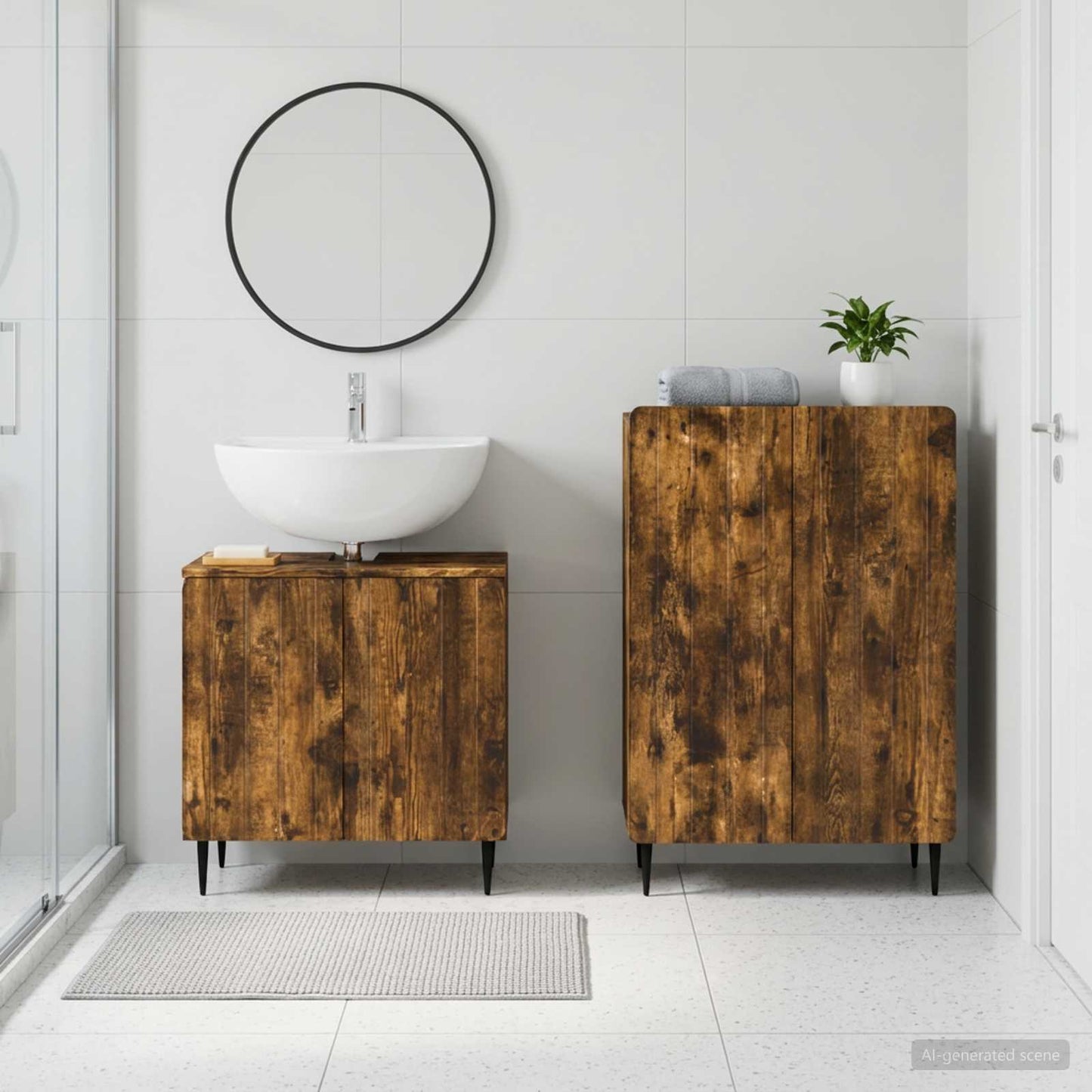 2 Piece Bathroom Cabinet Set ZWOLLE Smoked Oak Engineered Wood