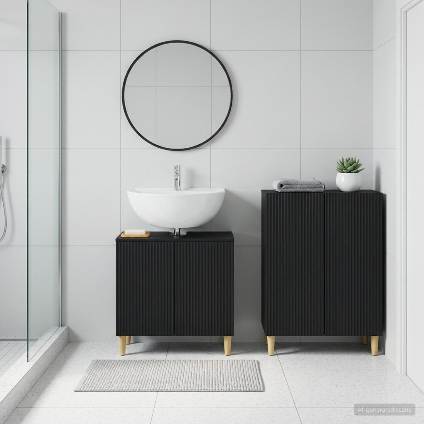 2 Piece Bathroom Cabinet Set ARNHEM Black Engineered Wood