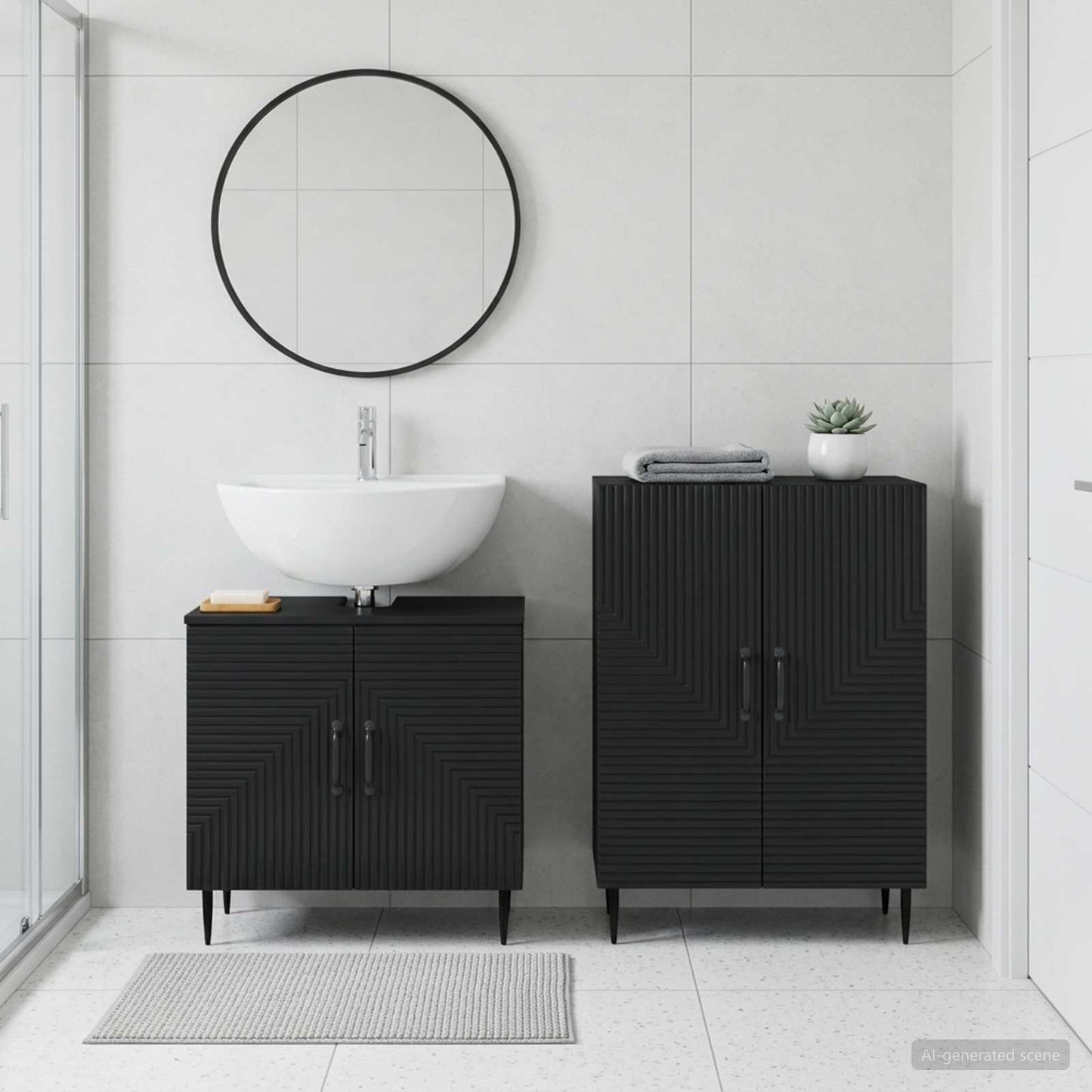 2 Piece Bathroom Cabinet Set HAARLEM Black Engineered Wood
