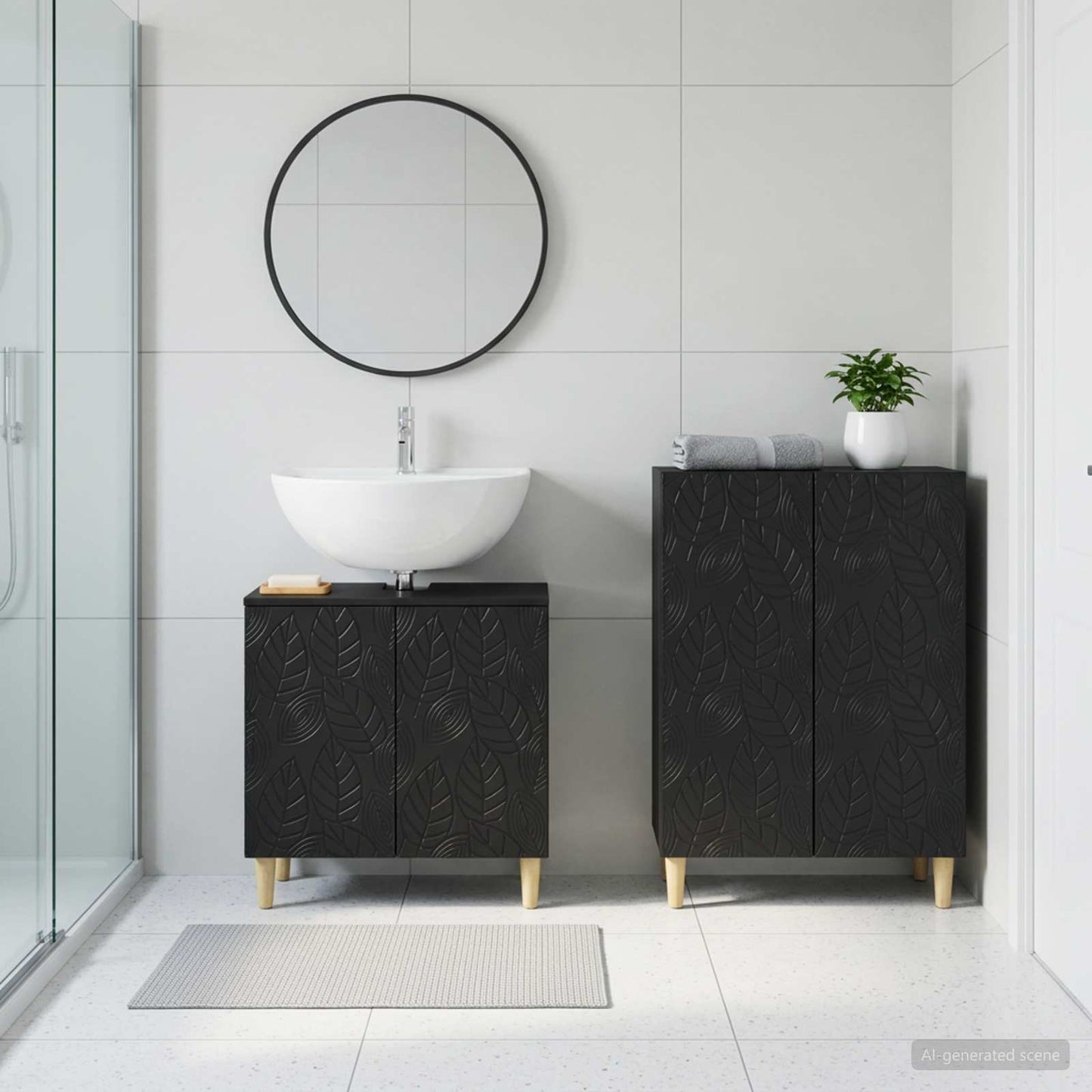 2 Piece Bathroom Cabinet Set DELFT Black Engineered Wood