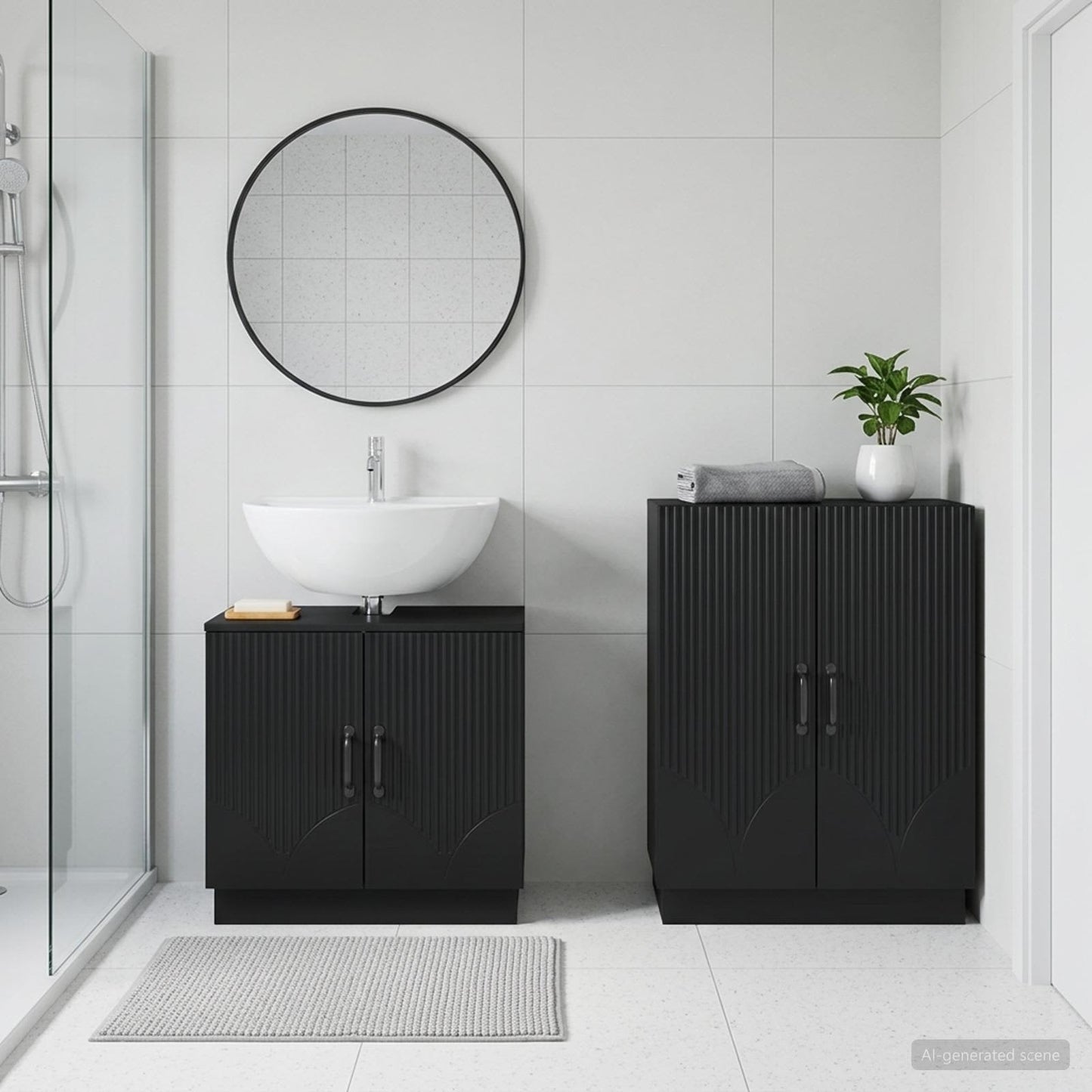 2 Piece Bathroom Cabinet Set HOORN Black Engineered Wood
