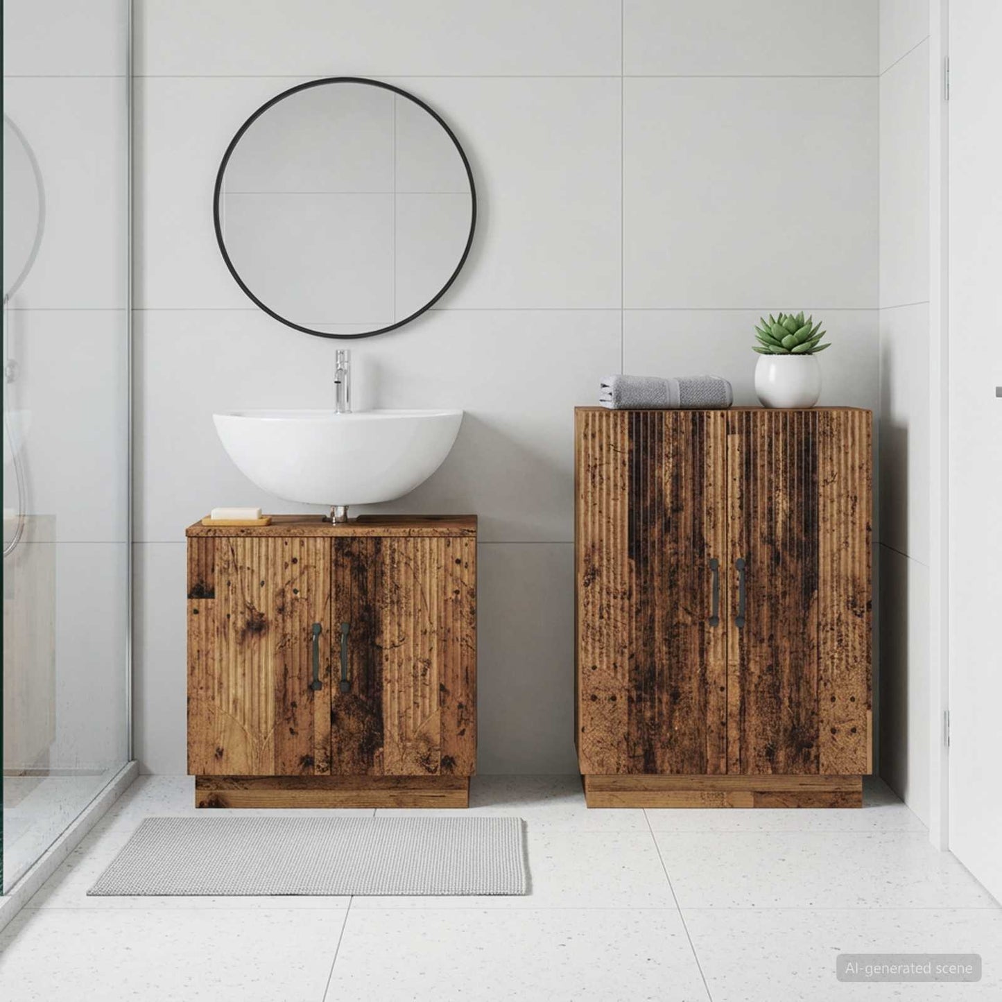 2 Piece Bathroom Cabinet Set HOORN Old Wood Engineered Wood