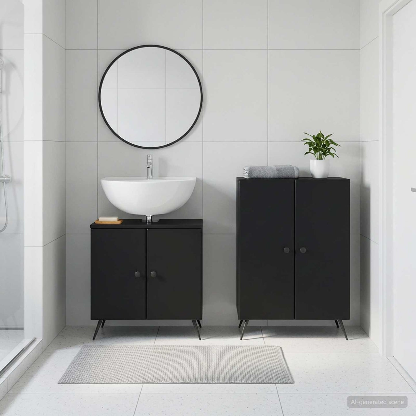 2 Piece Bathroom Cabinet Set BREDA Black Engineered Wood