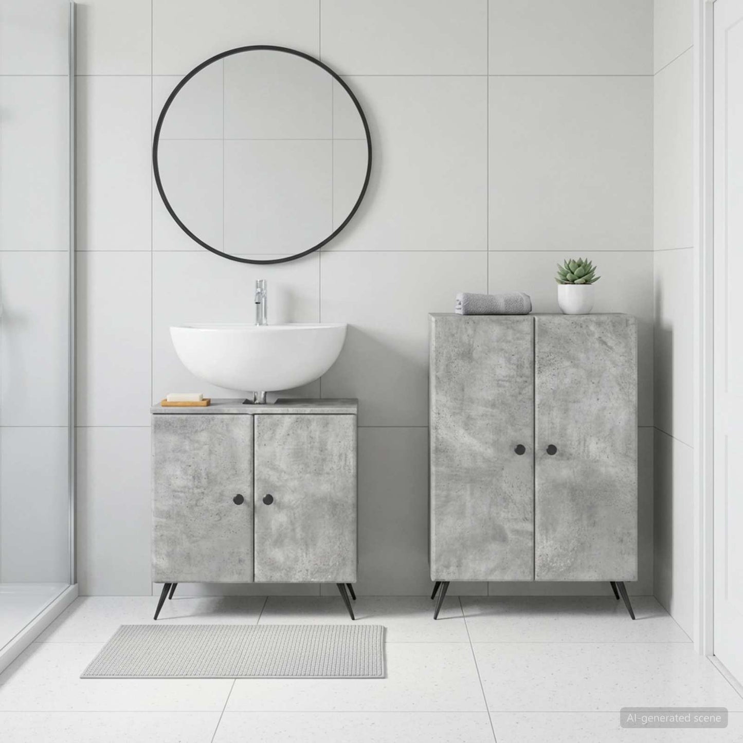 2 Piece Bathroom Cabinet Set BREDA Concrete Grey
