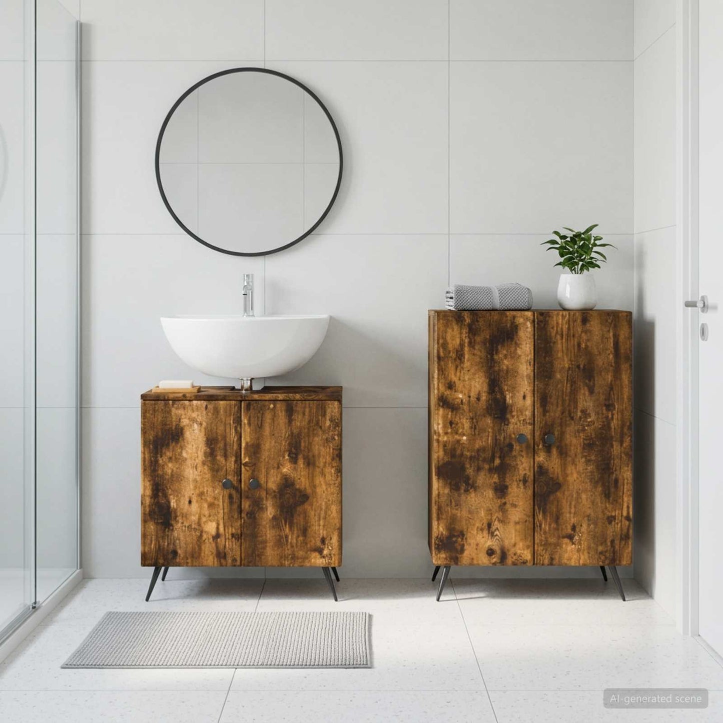 2 Piece Bathroom Cabinet Set BREDA Smoked Oak Engineered Wood