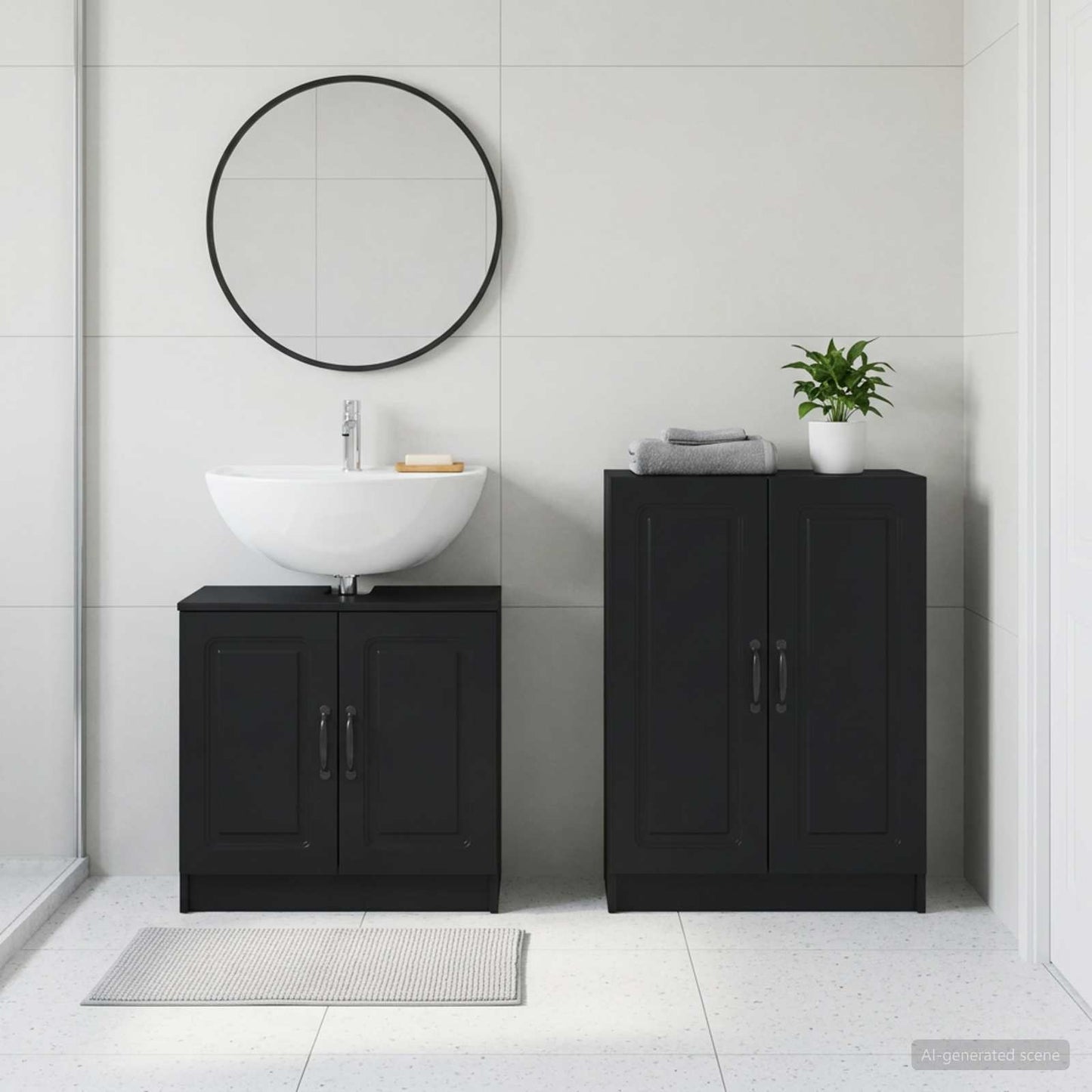 2 Piece Bathroom Cabinet Set UTRECHT Black Engineered Wood