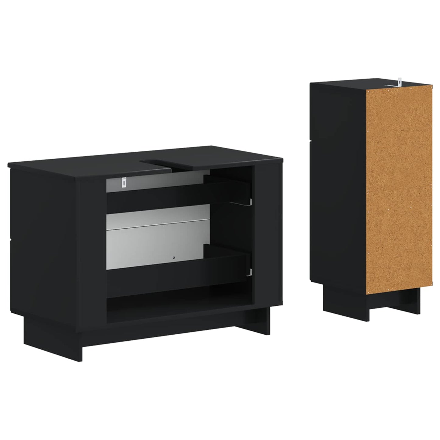 2 Piece Bathroom Cabinet Set EDE Black Engineered Wood