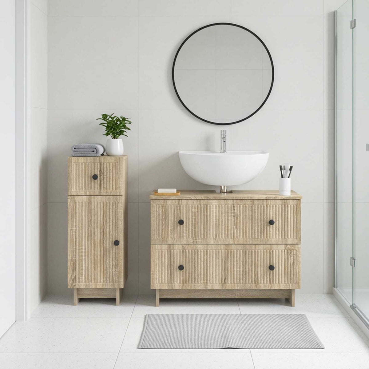 2 Piece Bathroom Cabinet Set EDE Sonoma Oak Engineered Wood