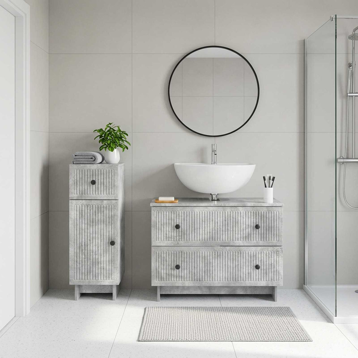 2 Piece Bathroom Cabinet Set EDE Concrete Grey Engineered Wood