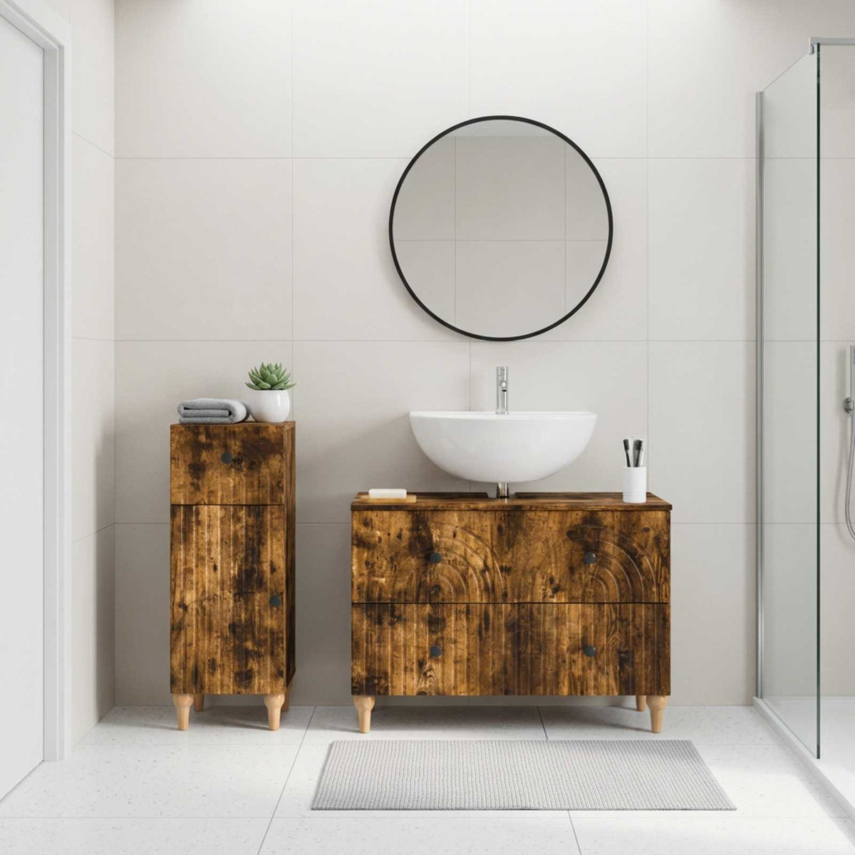2 Piece Bathroom Cabinet Set ALKMAAR Smoked Oak Engineered Wood