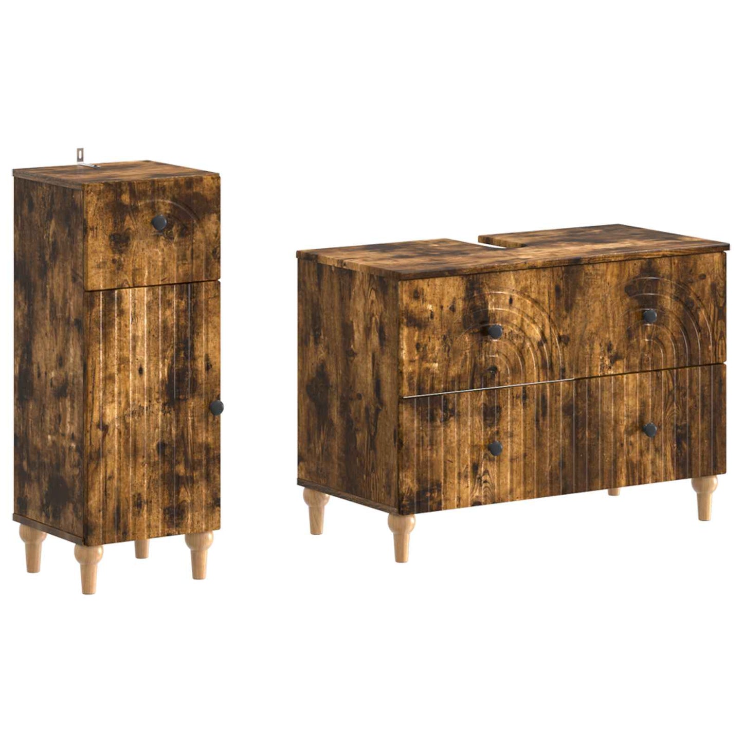2 Piece Bathroom Cabinet Set ALKMAAR Smoked Oak Engineered Wood