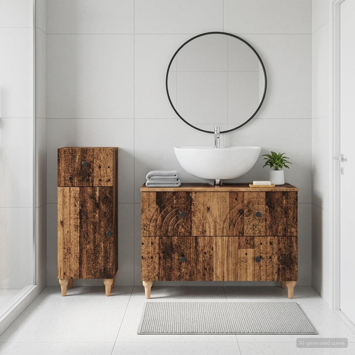 2 Piece Bathroom Cabinet Set ALKMAAR Old Wood Engineered Wood