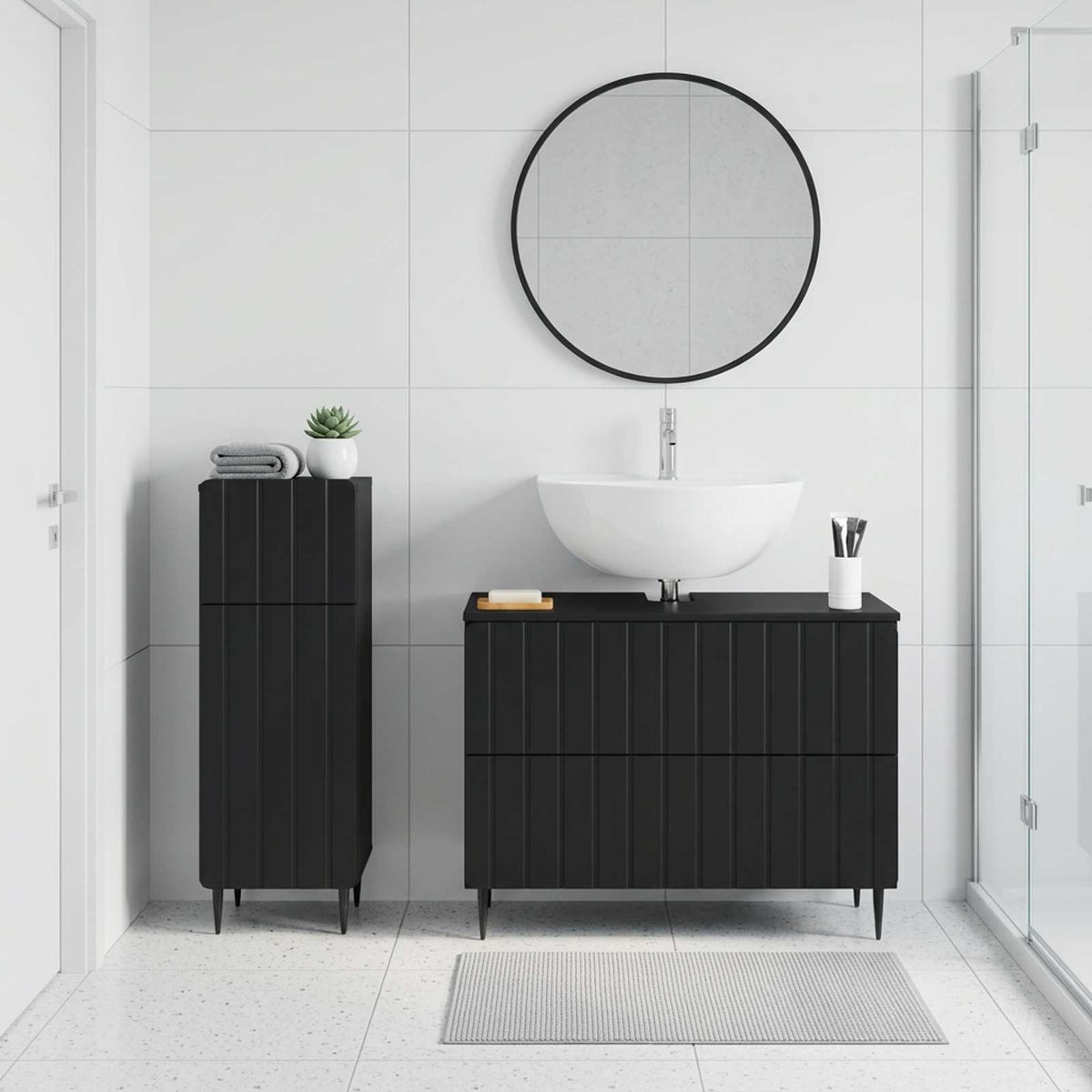 2 Piece Bathroom Cabinet Set ZWOLLE Black Engineered Wood