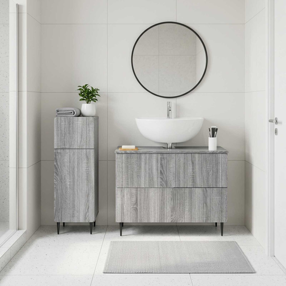 2 Piece Bathroom Cabinet Set ZWOLLE Grey Sonoma Engineered Wood