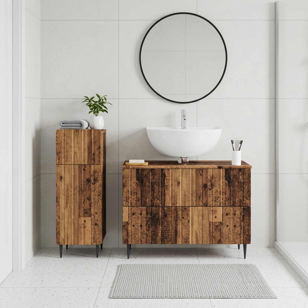2 Piece Bathroom Cabinet Set ZWOLLE Old Wood Engineered Wood
