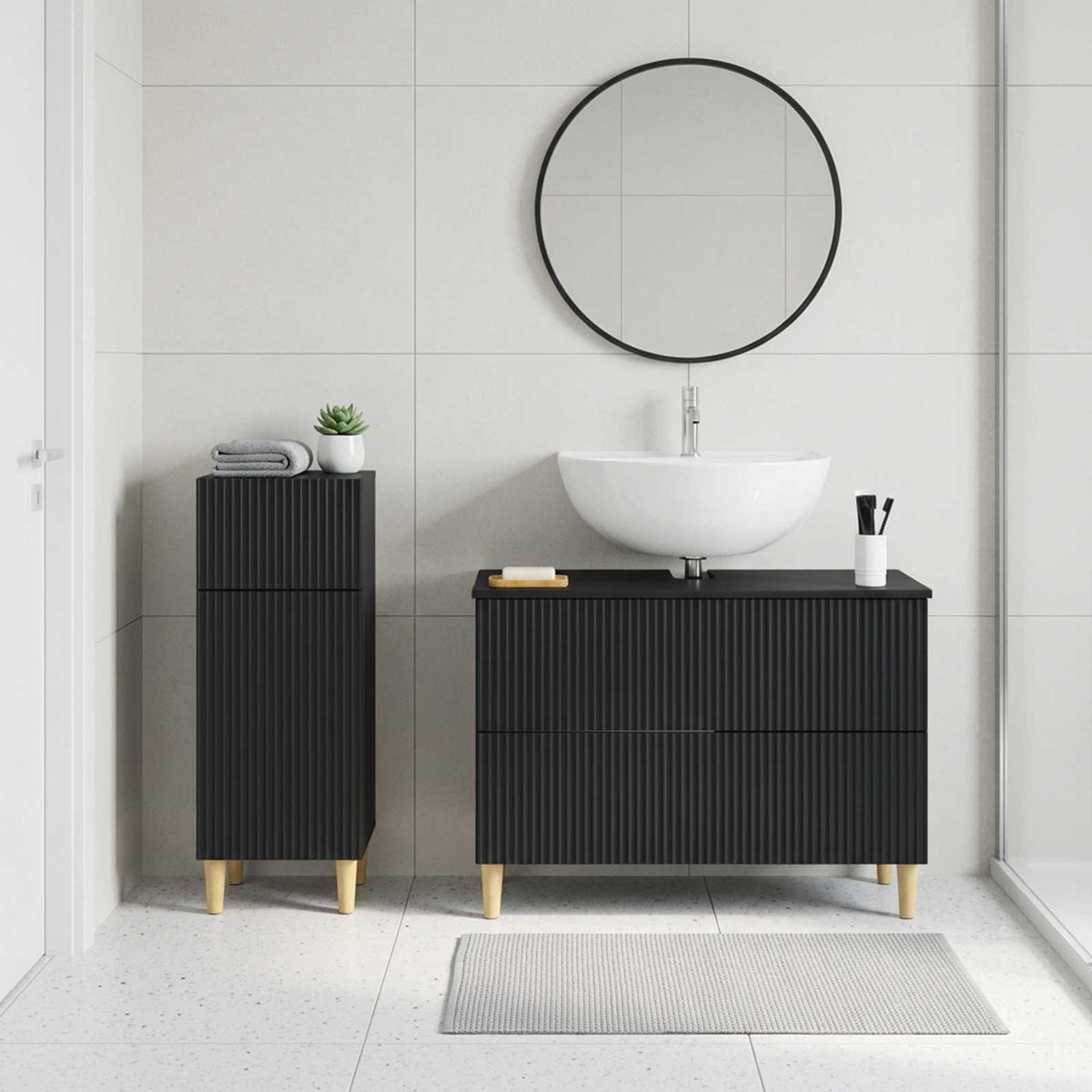 2 Piece Bathroom Cabinet Set ARNHEM Black Engineered Wood