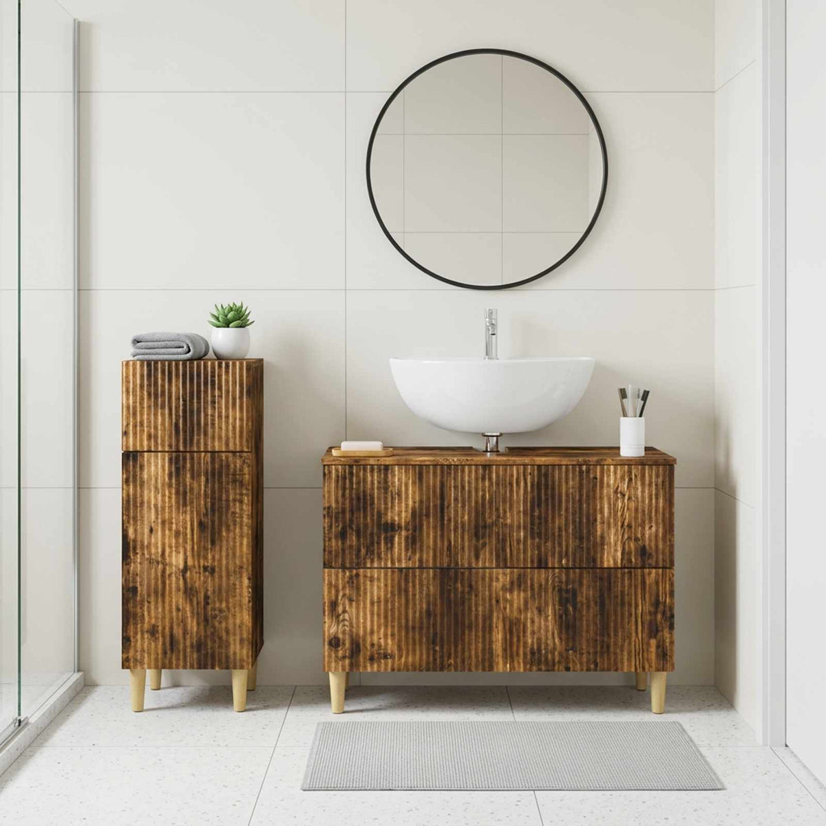 2 Piece Bathroom Cabinet Set ARNHEM Smoked Oak Engineered Wood