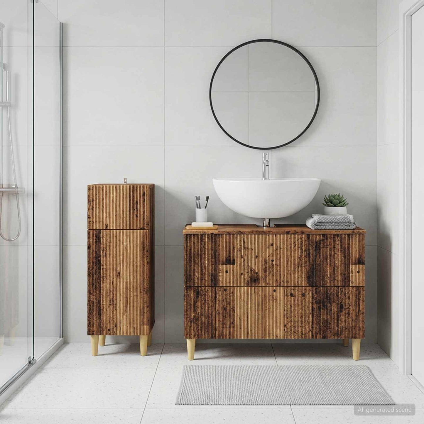 2 Piece Bathroom Cabinet Set ARNHEM Old Wood Engineered Wood