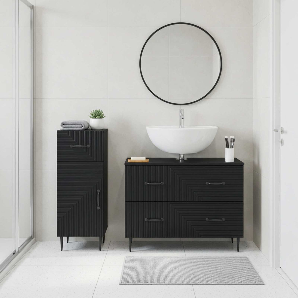 2 Piece Bathroom Cabinet Set HAARLEM Black Engineered Wood