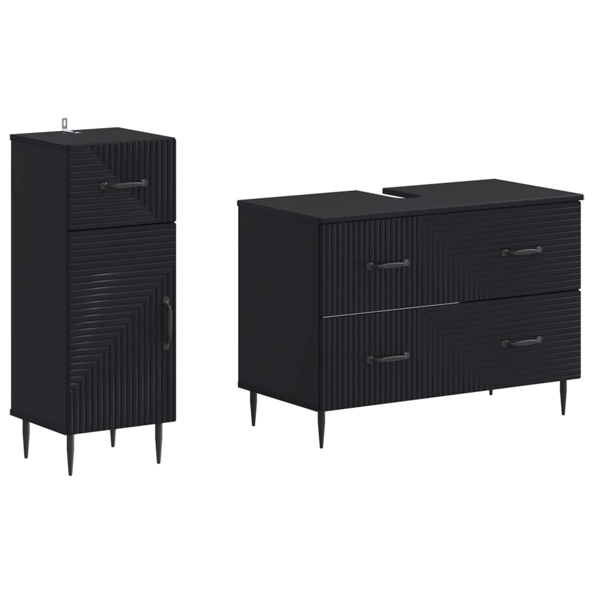 2 Piece Bathroom Cabinet Set HAARLEM Black Engineered Wood
