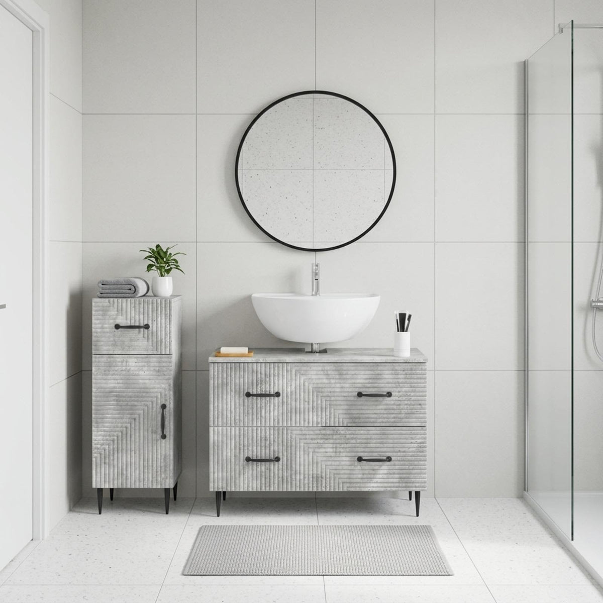 2 Piece Bathroom Cabinet Set HAARLEM Concrete Grey