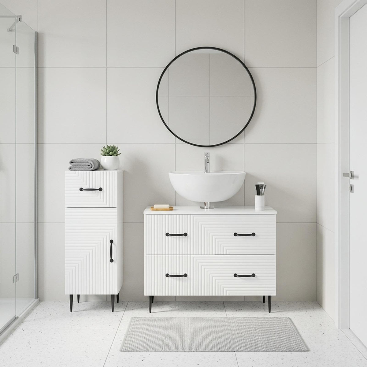 2 Piece Bathroom Cabinet Set HAARLEM High Gloss White