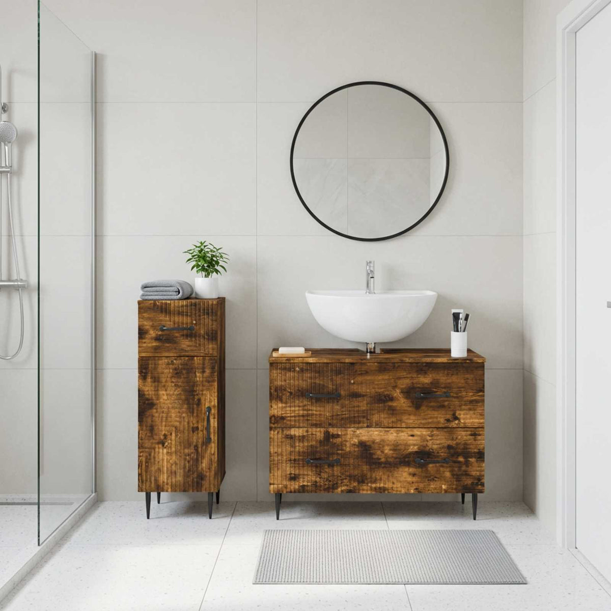 2 Piece Bathroom Cabinet Set HAARLEM Smoked Oak Engineered Wood