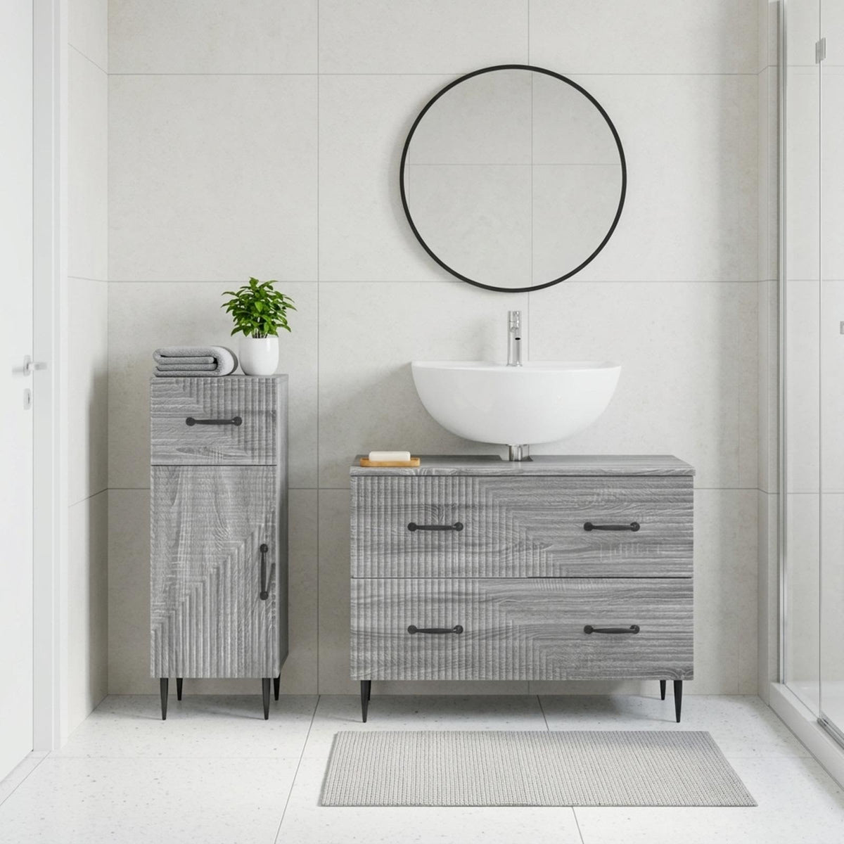 2 Piece Bathroom Cabinet Set HAARLEM Grey Sonoma