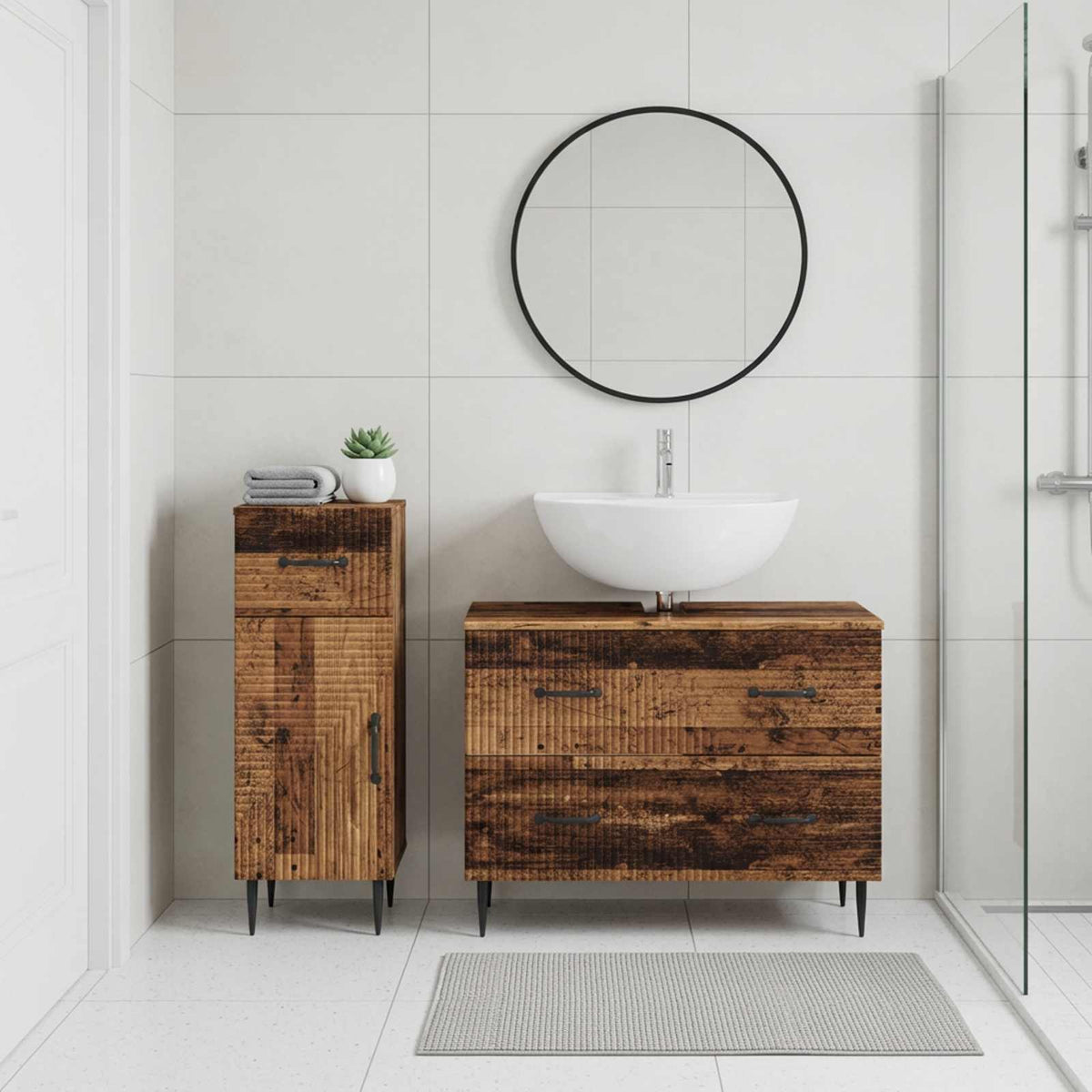 2 Piece Bathroom Cabinet Set HAARLEM Old Wood Engineered Wood