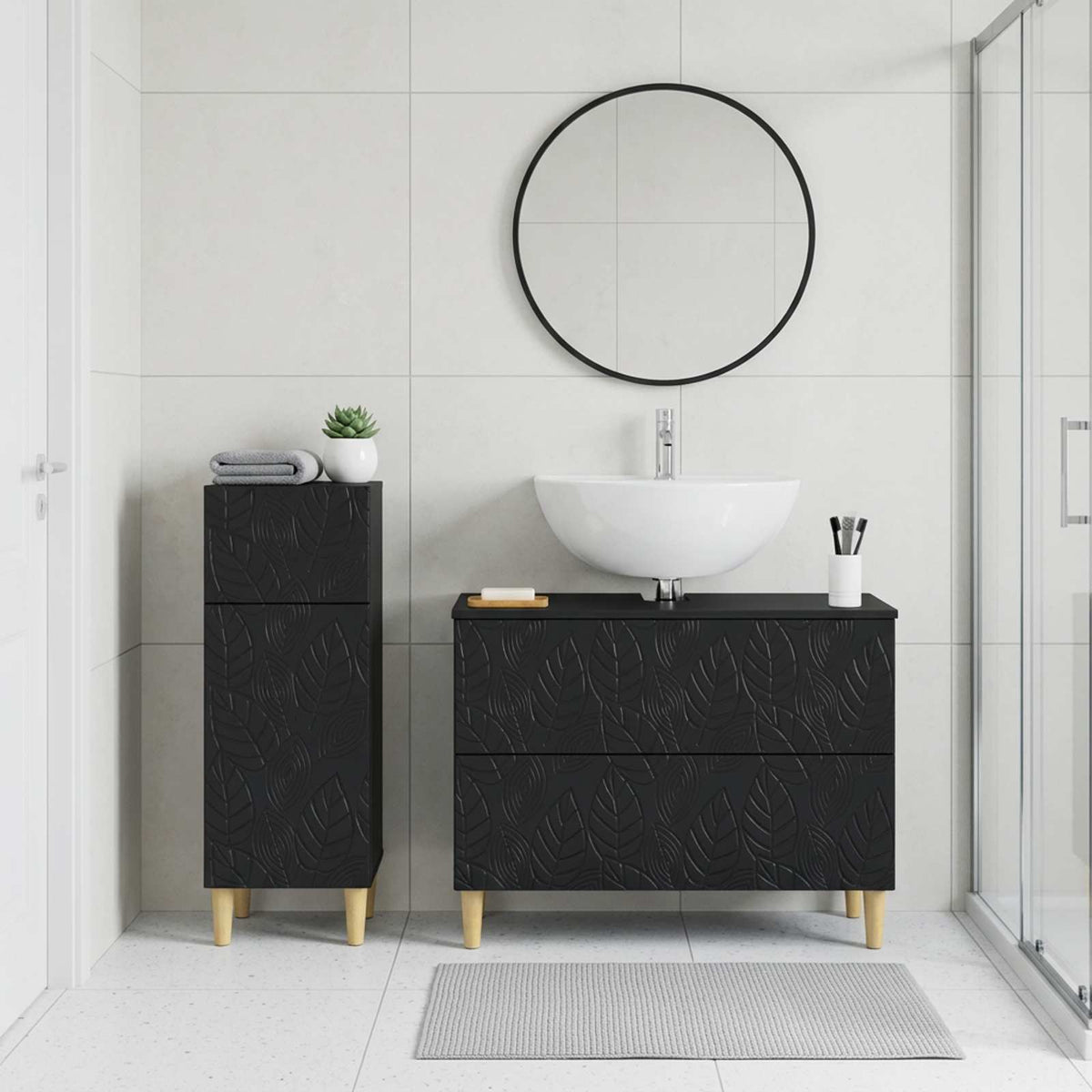 2 Piece Bathroom Cabinet Set DELFT Black Engineered Wood