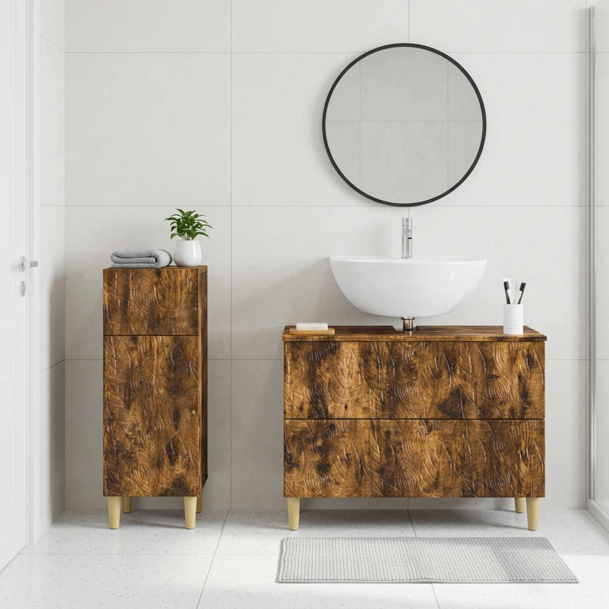 2 Piece Bathroom Cabinet Set DELFT Smoked Oak Engineered Wood