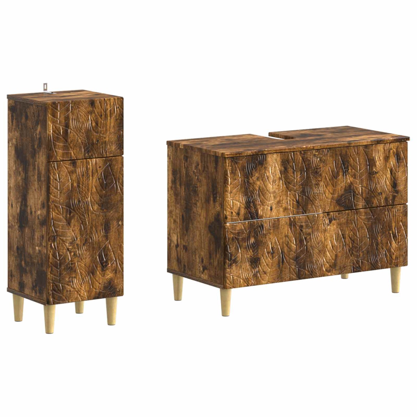 2 Piece Bathroom Cabinet Set DELFT Smoked Oak Engineered Wood