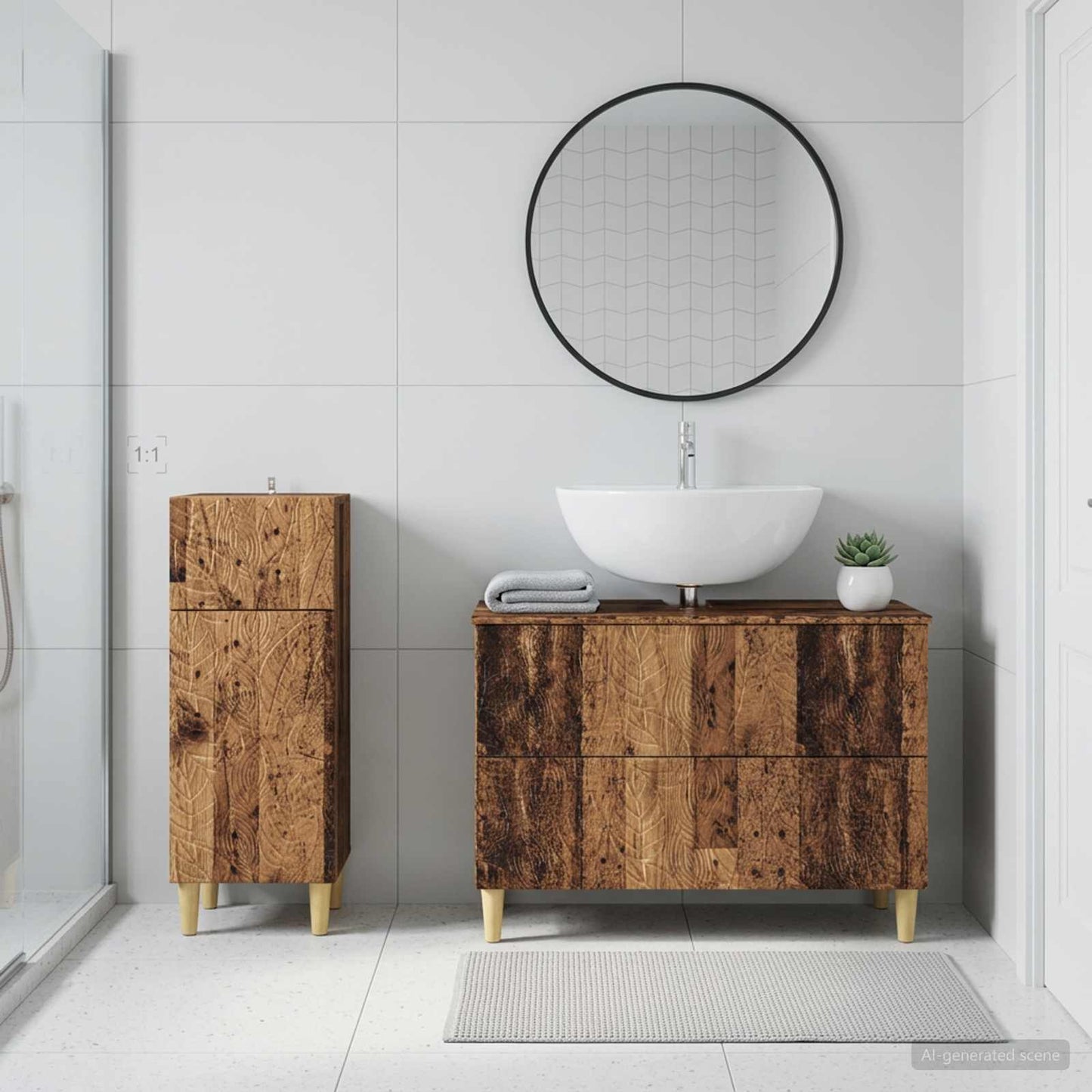 2 Piece Bathroom Cabinet Set DELFT Old Wood Engineered Wood