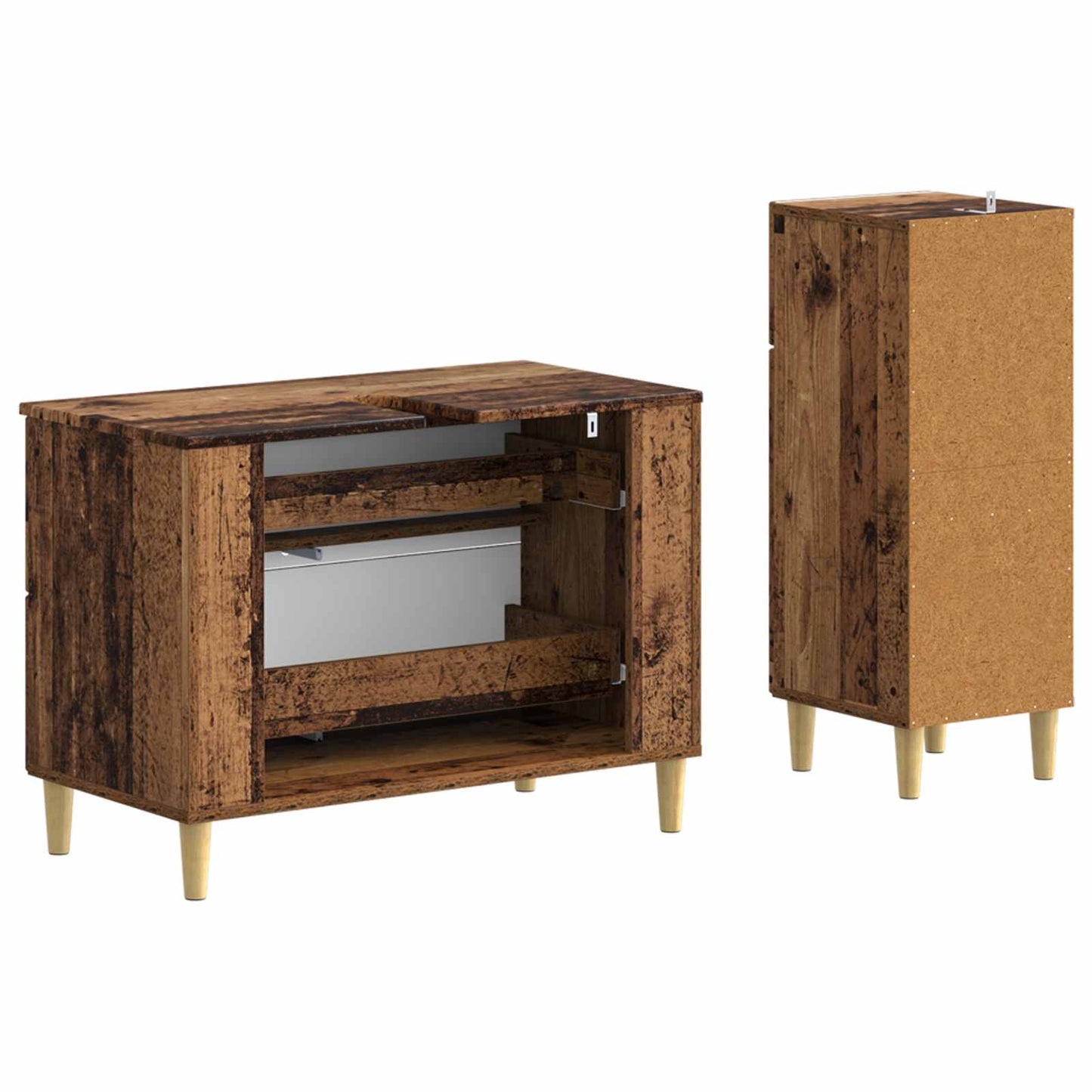 2 Piece Bathroom Cabinet Set DELFT Old Wood Engineered Wood