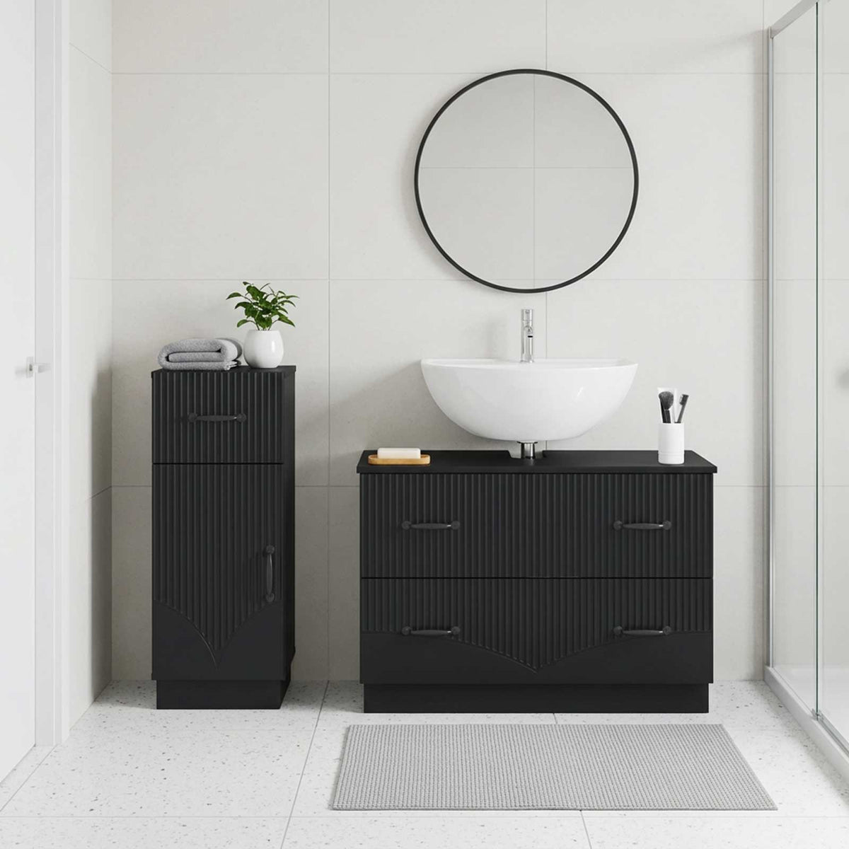 2 Piece Bathroom Cabinet Set HOORN Black Engineered Wood