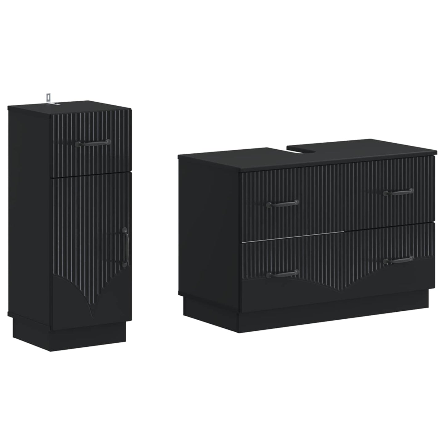2 Piece Bathroom Cabinet Set HOORN Black Engineered Wood