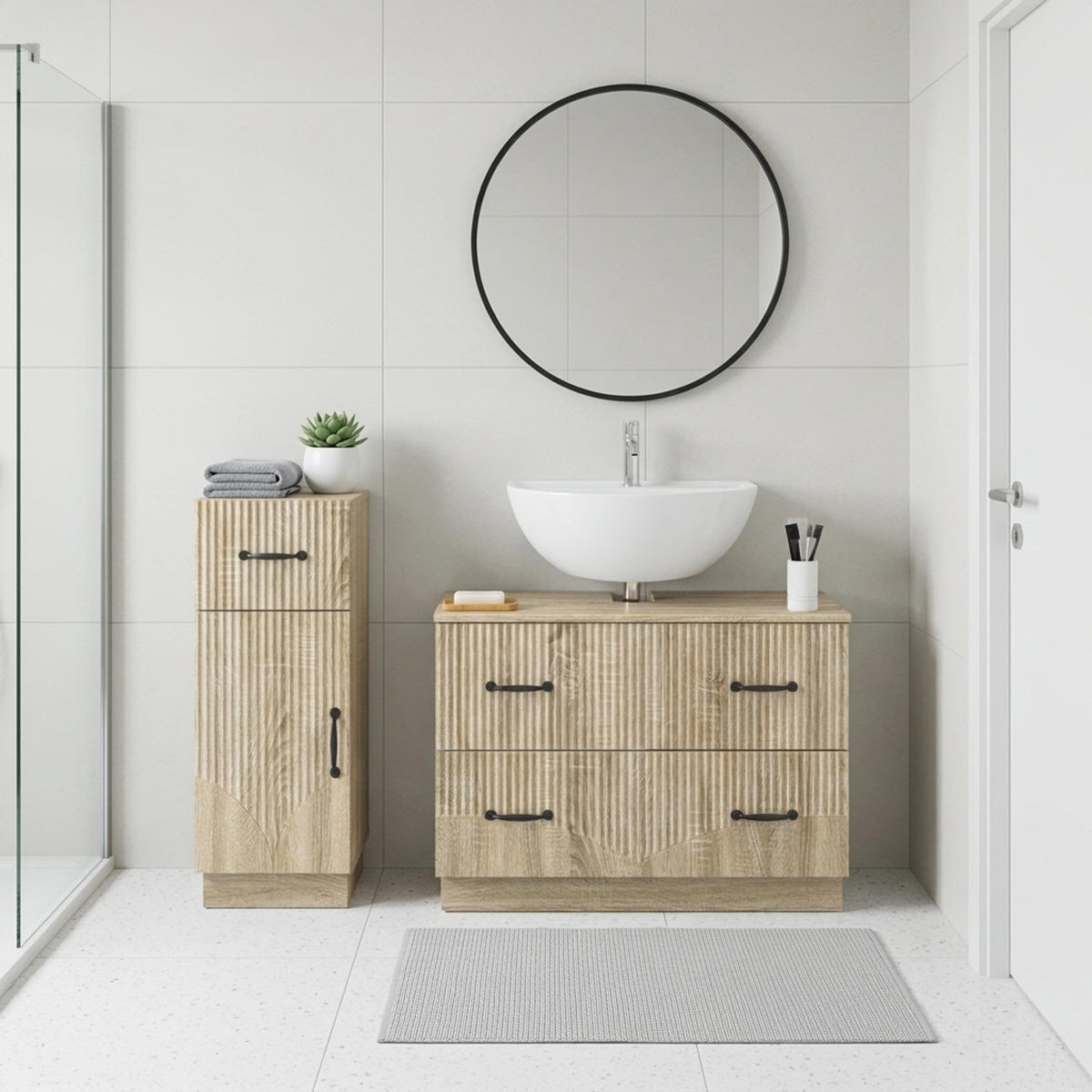 2 Piece Bathroom Cabinet Set HOORN Sonoma Oak Engineered Wood