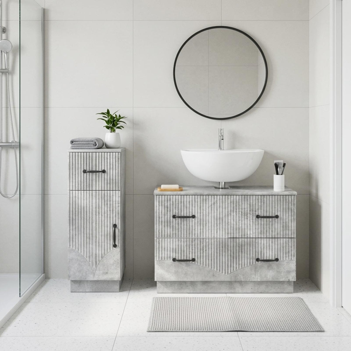 2 Piece Bathroom Cabinet Set HOORN Concrete Grey