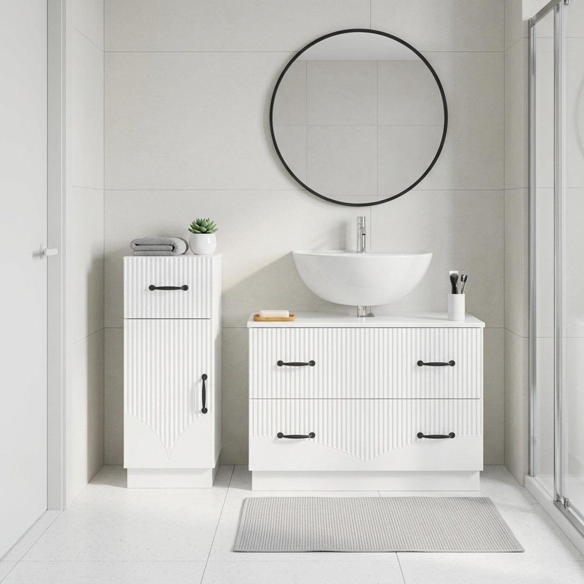 2 Piece Bathroom Cabinet Set HOORN High Gloss White