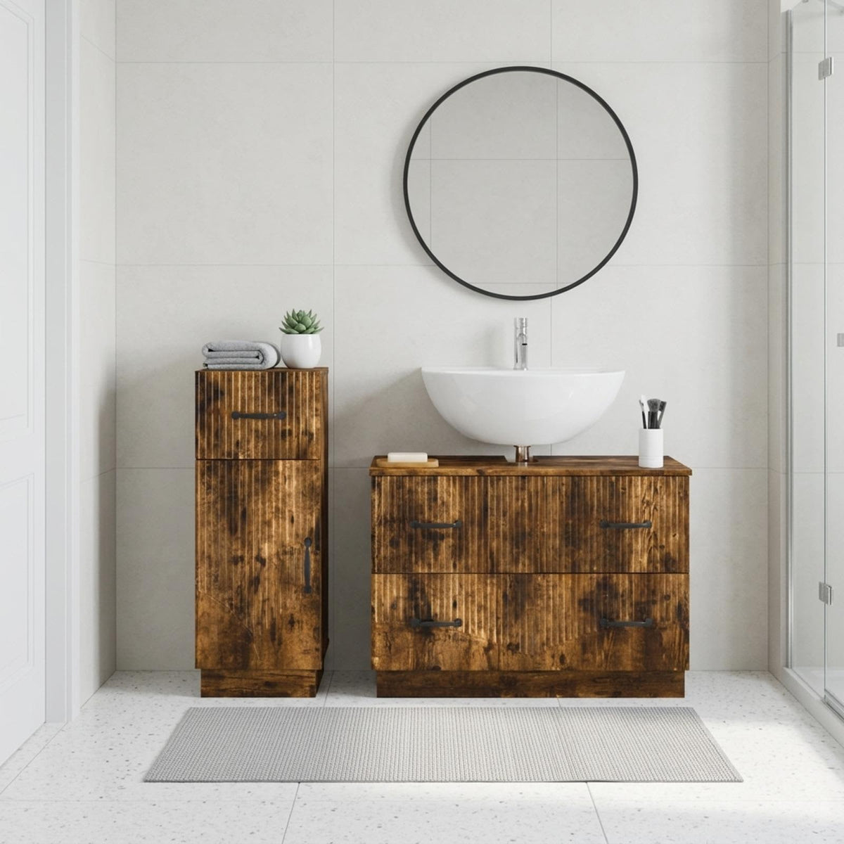 2 Piece Bathroom Cabinet Set HOORN Smoked Oak Engineered Wood