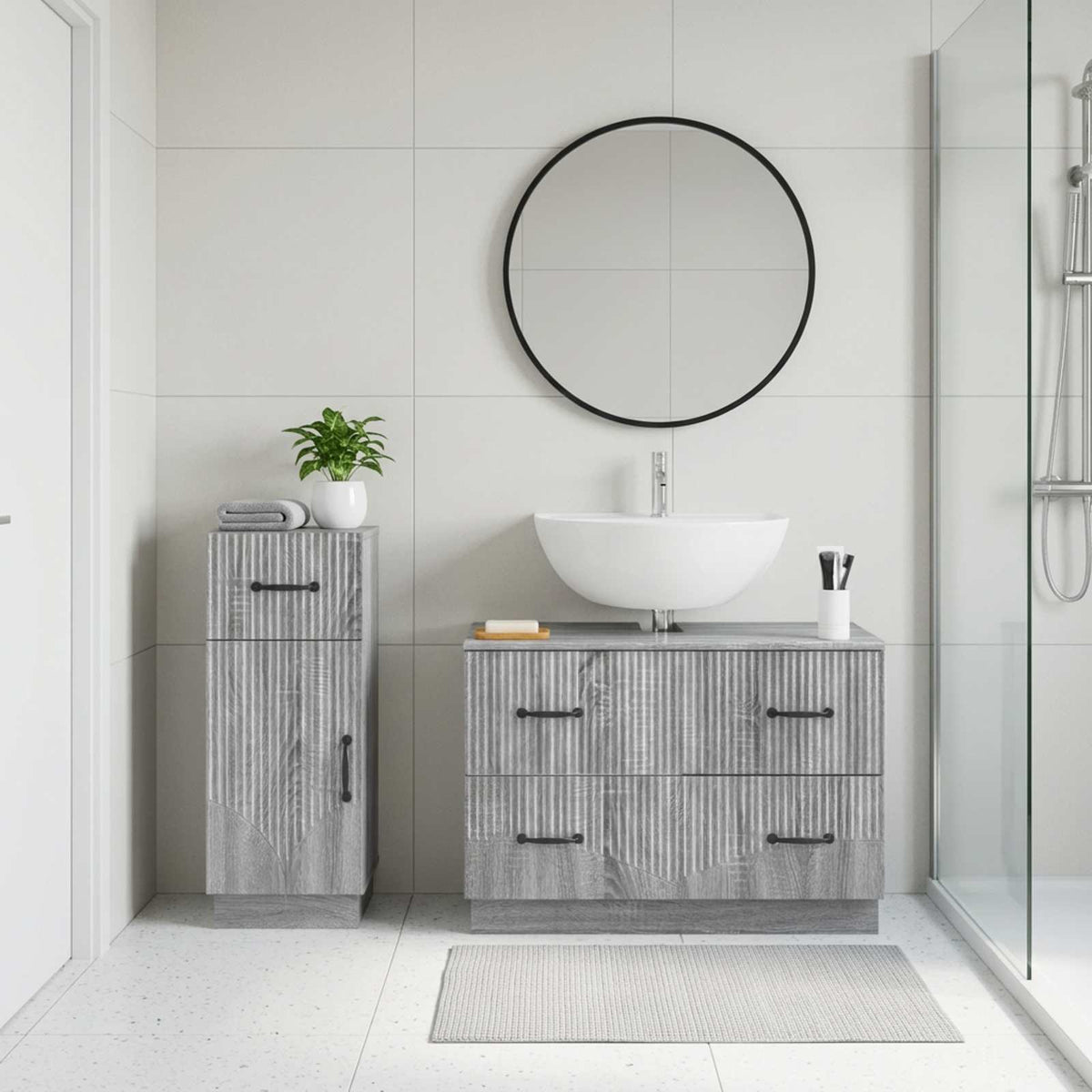 2 Piece Bathroom Cabinet Set HOORN Grey Sonoma Engineered Wood