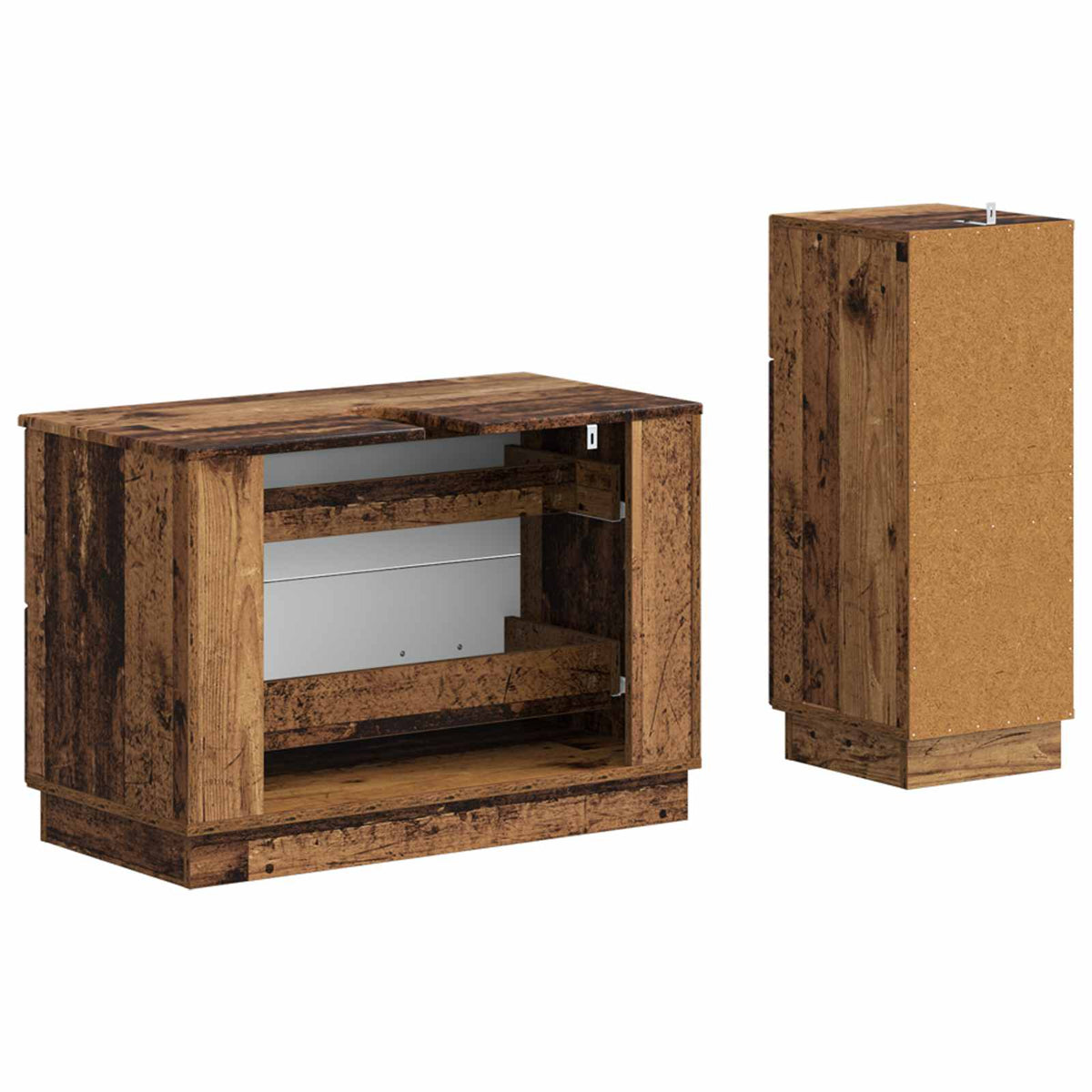 2 Piece Bathroom Cabinet Set HOORN Old Wood Engineered Wood