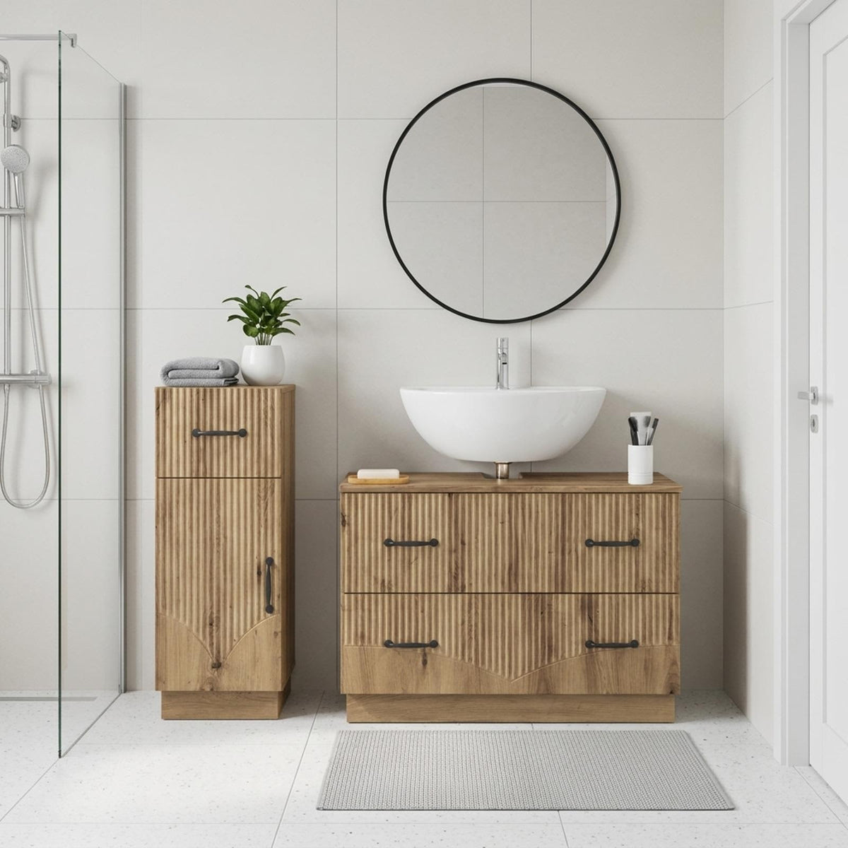 2 Piece Bathroom Cabinet Set HOORN Artisan Oak Engineered Wood