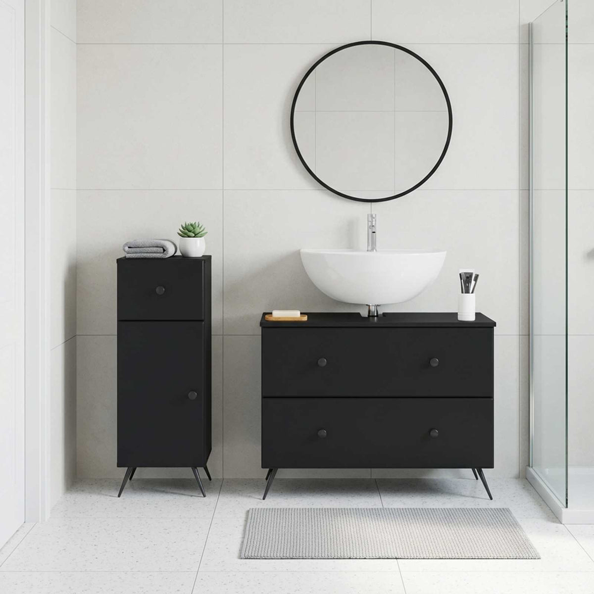 2 Piece Bathroom Cabinet Set BREDA Black Engineered Wood