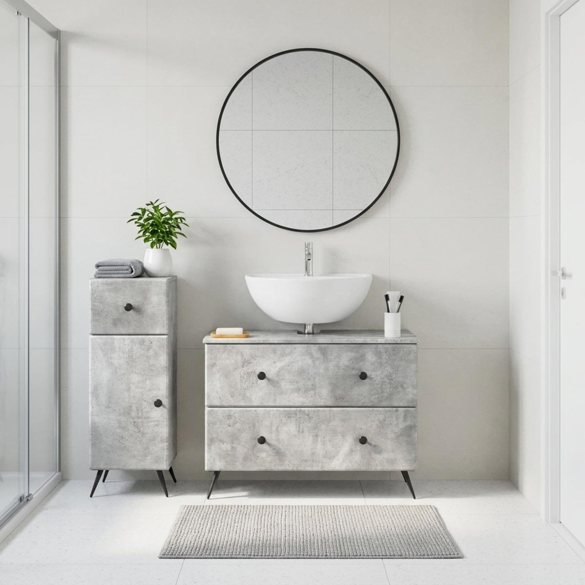 2 Piece Bathroom Cabinet Set BREDA Concrete Grey