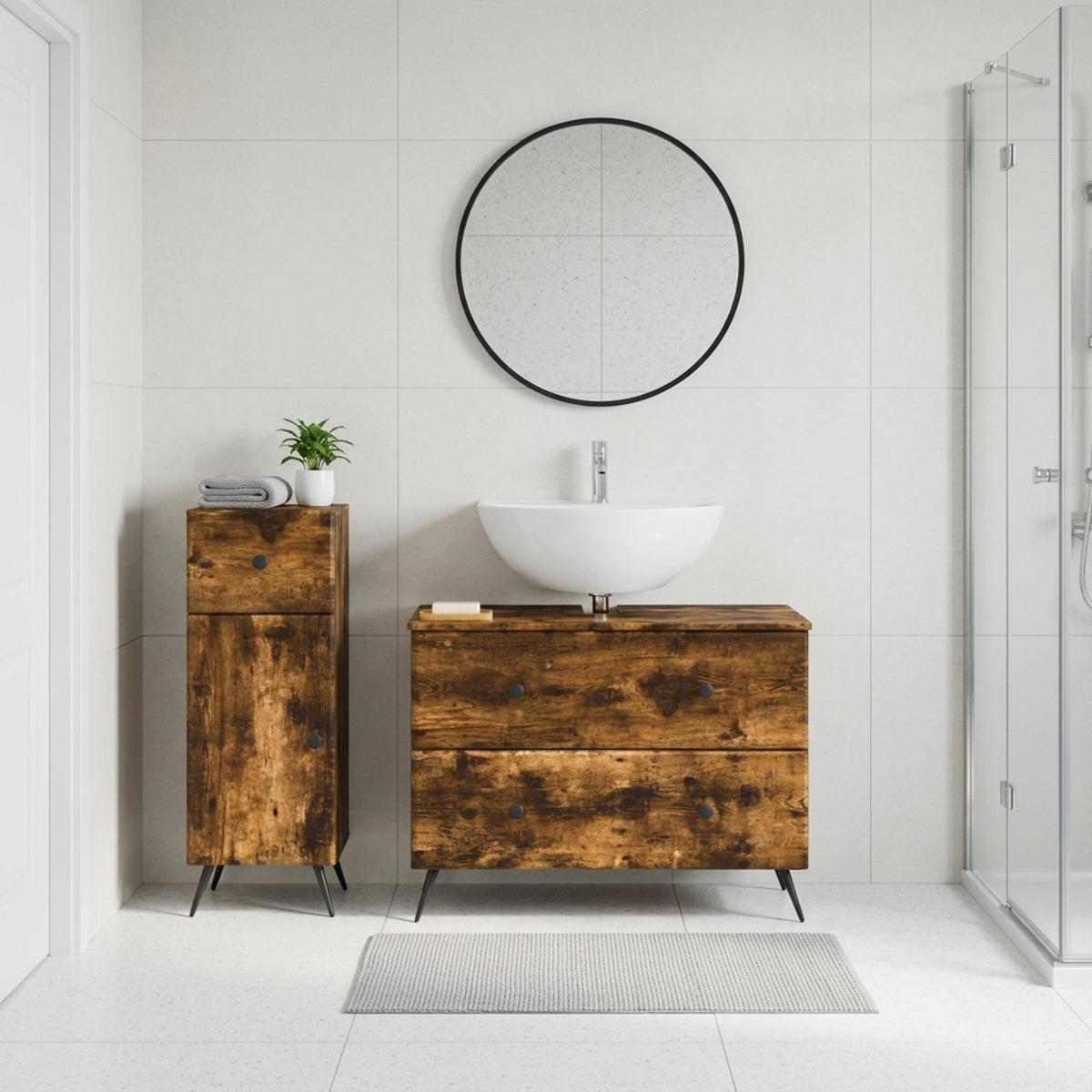2 Piece Bathroom Cabinet Set BREDA Smoked Oak Engineered Wood
